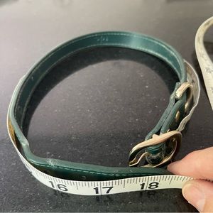 18.5” TDE green leather dog collar. Says “Norman” in gold.